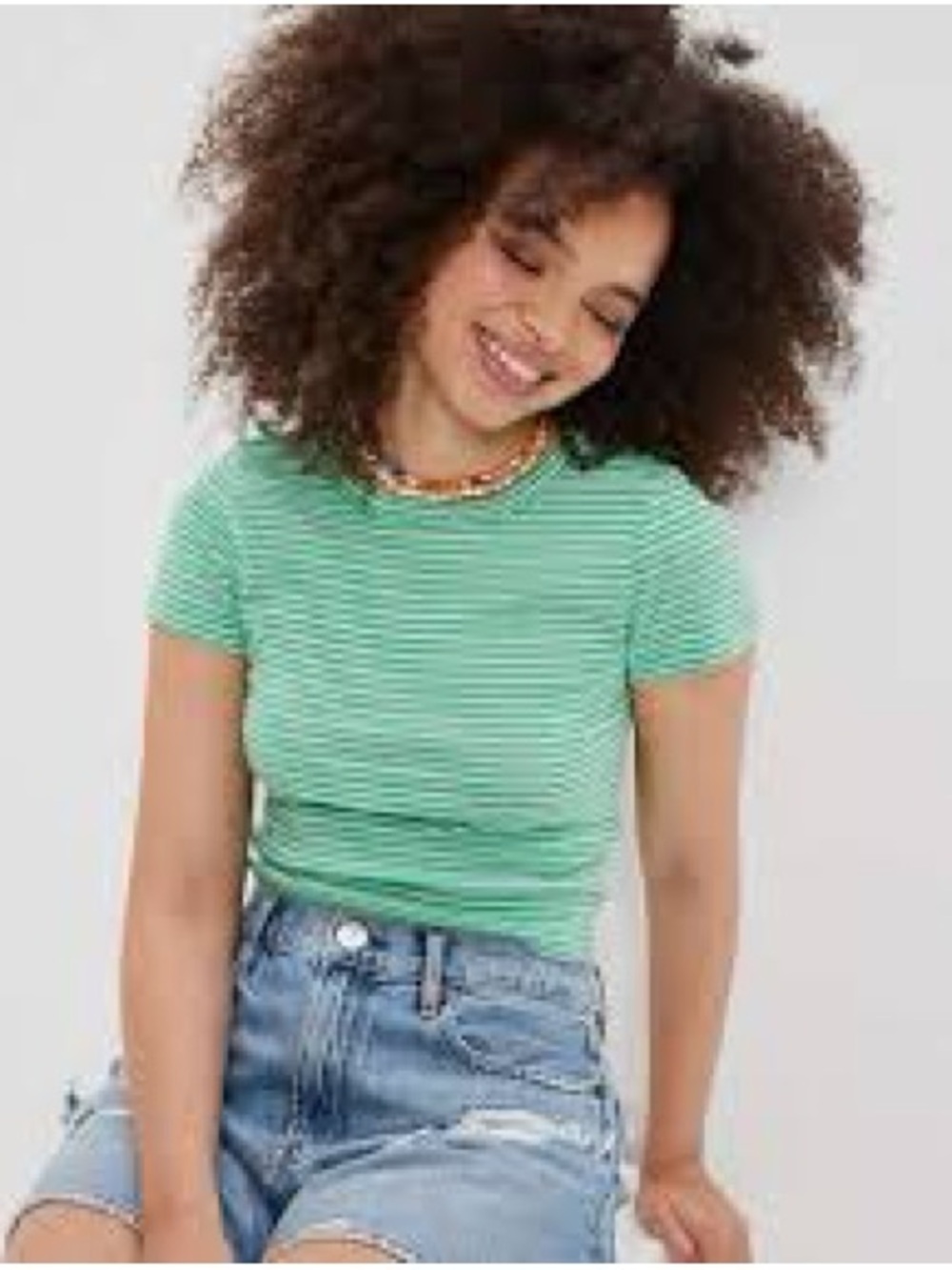American Eagle Green & White Striped Baby Crew Crop Tee